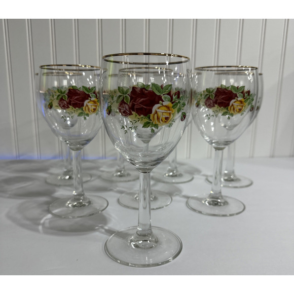 Lot Of 8 ROYAL ALBERT Old Country Roses All Purpose GOBLET Wine Glass Excellent - Picture 1 of 7